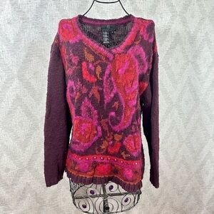 Carole Little knitwear red petites and pink chunky sweater size M